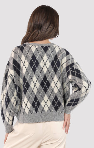 SADIE AND SAGE Women's Sweaters Sadie and Sage Bec Argyle Sweater Cardigan || David's Clothing