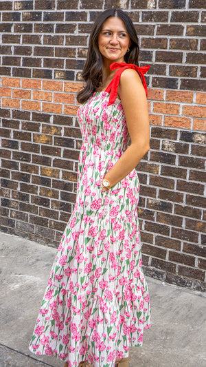 SHE AND SKY Women's Dresses Smocked Tube Maxi Printed Woven Tiered Dress