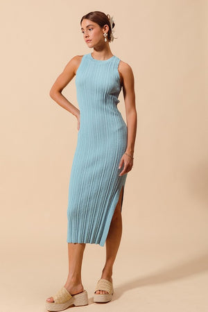 SO ME Women's Dresses LT BLUE / S Variegated Stretchy Rib Fitted Summer Midi Dress JD1135-2221