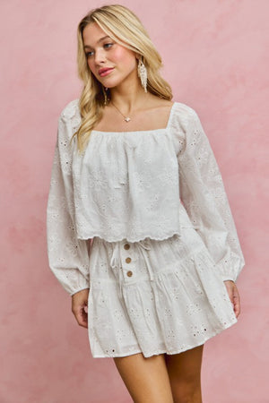 SO ME Women's Top Cotton Gauze Eyelet Scallop Edge Blouse Top