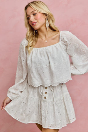 SO ME Women's Top Cotton Gauze Eyelet Scallop Edge Blouse Top