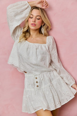 SO ME Women's Top Cotton Gauze Eyelet Scallop Edge Blouse Top