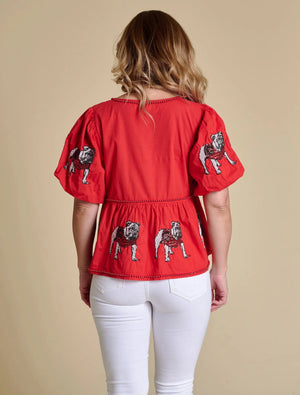 STEWART SIMMONS Women's Top Stewart Simmons Georgia The Puff Sleeve Peplum Top || David's Clothing