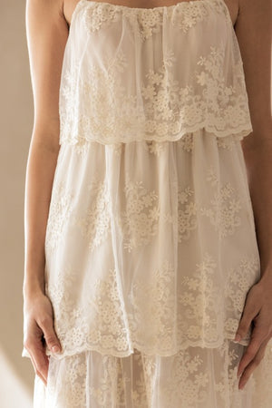 STORIA Women's Dresses Floral Tiered Lace Midi Dress