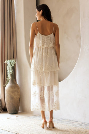 STORIA Women's Dresses Floral Tiered Lace Midi Dress