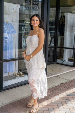 STORIA Women's Dresses Floral Tiered Lace Midi Dress