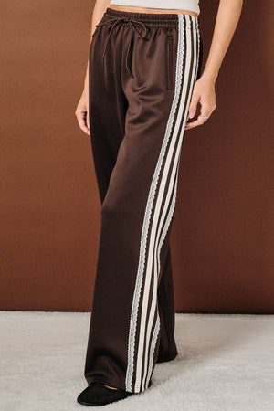 SUNDAY EDITION Women's Pants Mid-rise Side Stripe Lace Trim Track Pants