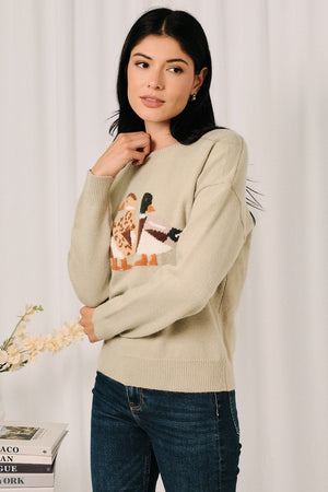 SUNDAY EDITION Women's Sweaters Round Neck Mallard Duck Graphic Long Sleeve Knit Sweater