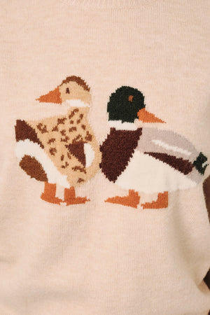 SUNDAY EDITION Women's Sweaters Round Neck Mallard Duck Graphic Long Sleeve Knit Sweater