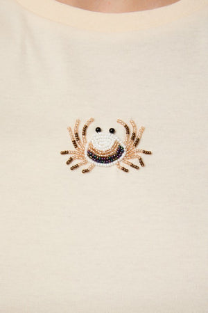 SUNDAY EDITION Women's Top Crew Neck Short Sleeve Crab Beads T-shirt