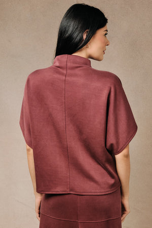 SUNDAY EDITION Women's Top Mock Neck Dolman Short Sleeve Soft Knit Pullover Top