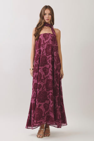 TCEC Women's Dresses Floral Print Scarf Maxi Dress