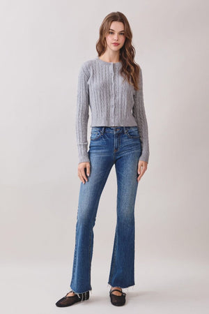 TCEC Women's Sweaters Cable Knit Crop Silhouette Button Front Cardigan