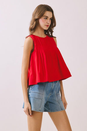 TCEC Women's Top Pleated Detail High Low Sleeveless Top