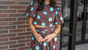 TCEC Women's Top Polka Dot Puff Sleeve Crop Top