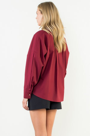 THML Women's Top Collared Long Sleeve V-neck Top