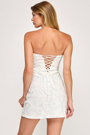 VINTAGE STORE Women's Dresses Strapless Floral Embellished Mini Dress
