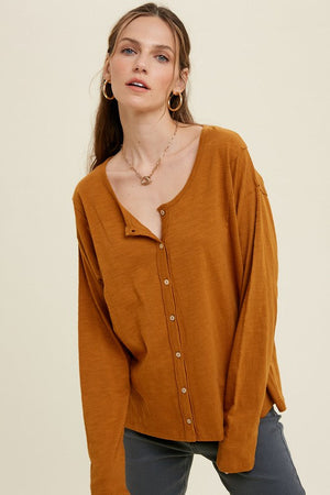 WISHLIST Women's Top GUCCI / S Button-Up Cotton Slub Top || David's Clothing WL21-5867