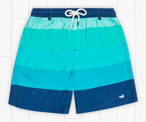 SOUTHERN MARSH COLLECTION Boy's Shorts BLUE TEAL / YS Southern Marsh Youth Harbor Trunk - Horizon Stripe || David's Clothing YSHHSBLTL