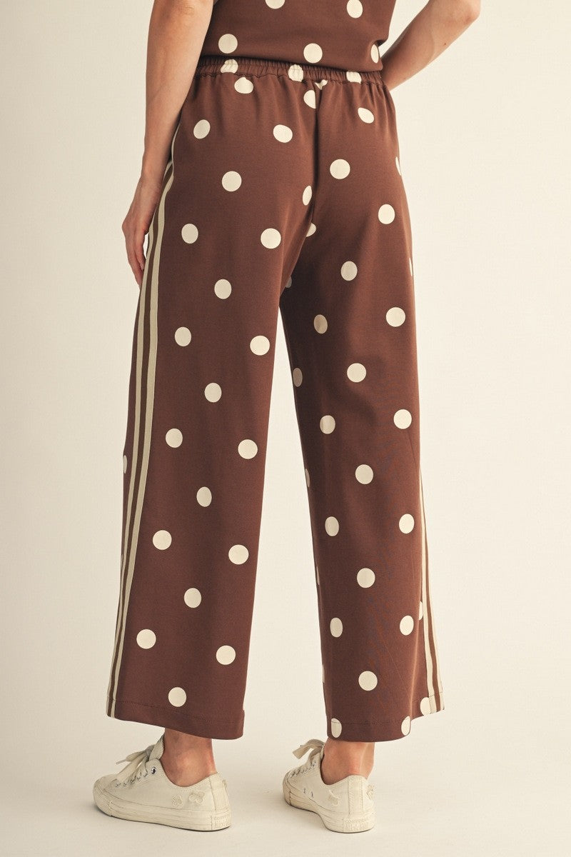 Color Rib Band Accent Polka Dot Casual Pants