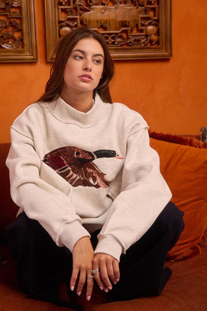 Mallard Embroidered Wildlife Mock-neck Sweatshirt