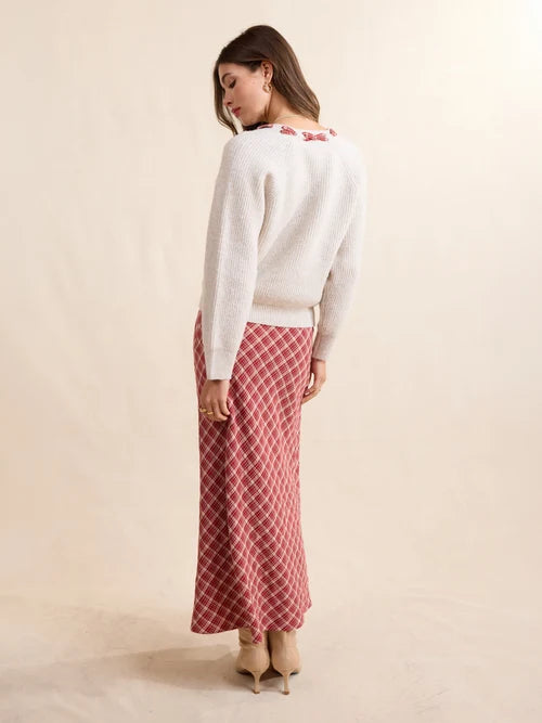 Sadie and Sage Hostess Plaid Lace Trim Sweater