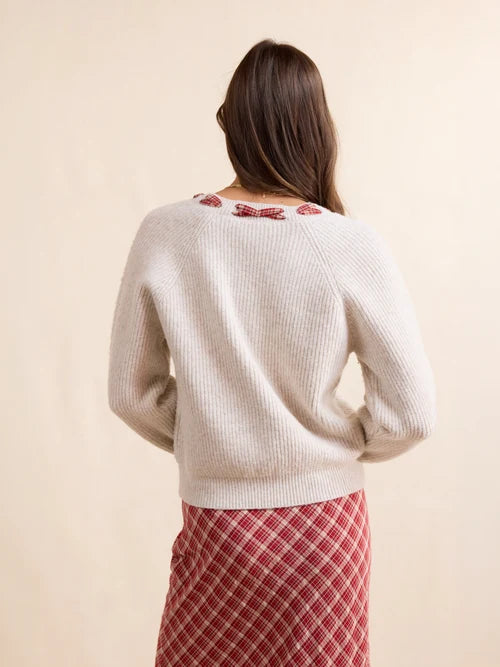 Sadie and Sage Hostess Plaid Lace Trim Sweater