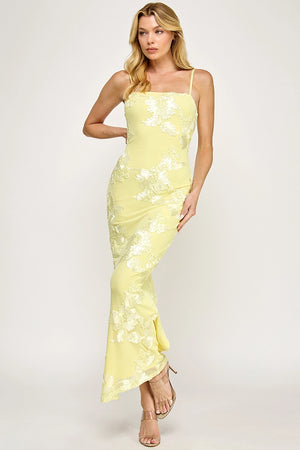 Sleeveless Mesh Floral Embroidered Maxi Dress