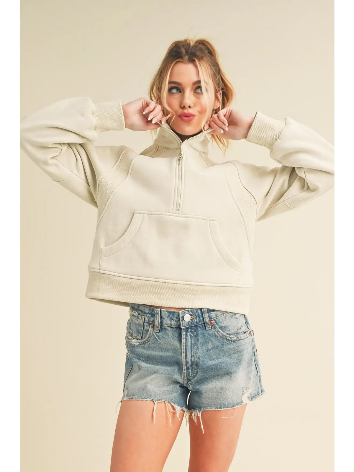 AEMI+CO Women's Pullovers BONE / S Dove Funnel Neck Half Zip 950CKD1