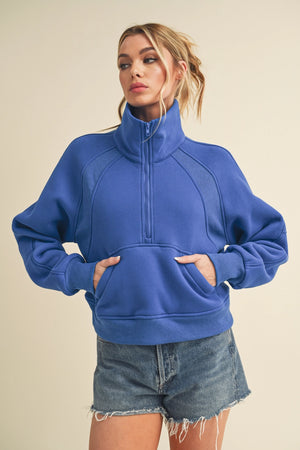 AEMI+CO Women's Pullovers COBALT B / S Dove Funnel Neck Half Zip 950CKD1