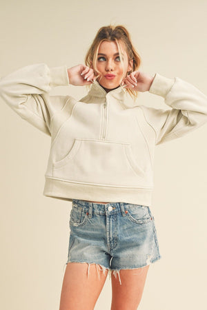 AEMI+CO Women's Sweater BONE / S Dove Funnel Neck Half Zip || David's Clothing 950CK-B3
