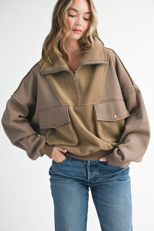 AEMI+CO Women's Top STONE GREY / S Carter Pullover 525AKC18S