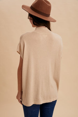 ANNIEWEAR Women's Sweaters Soft Wool Blend Mock Neck Short Sleeve Sweater