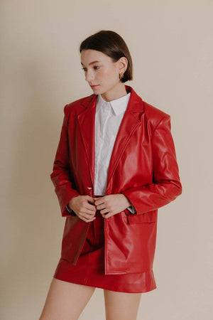 AUREUM Women Jackets Faux Leather Blazer || David's Clothing