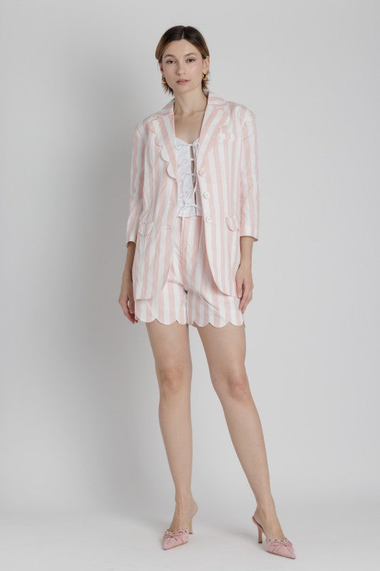 AUREUM Women Jackets Striped Scallop Blazer