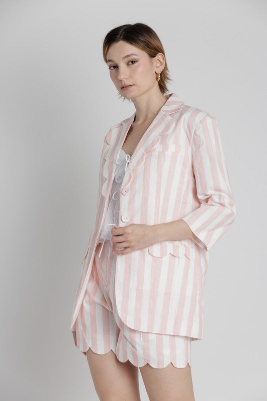 AUREUM Women Jackets Striped Scallop Blazer