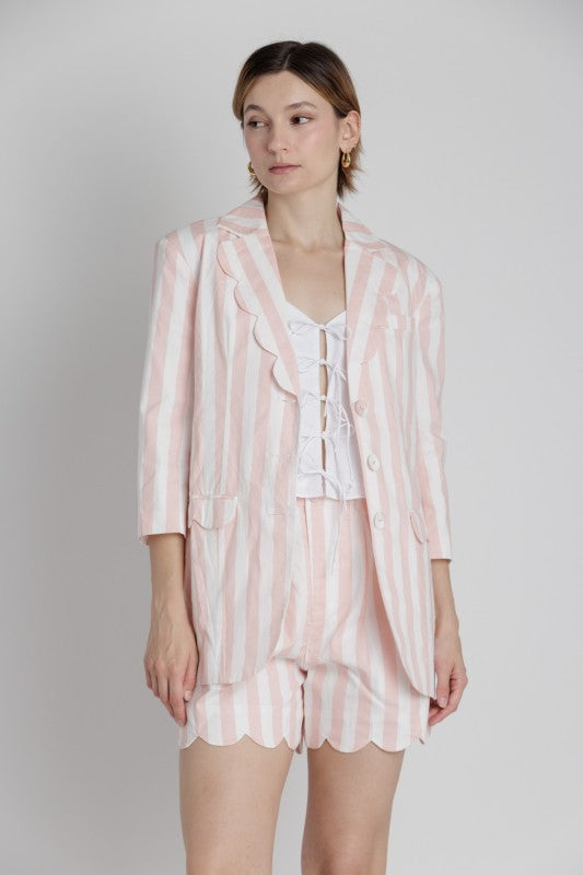 AUREUM Women Jackets Striped Scallop Blazer