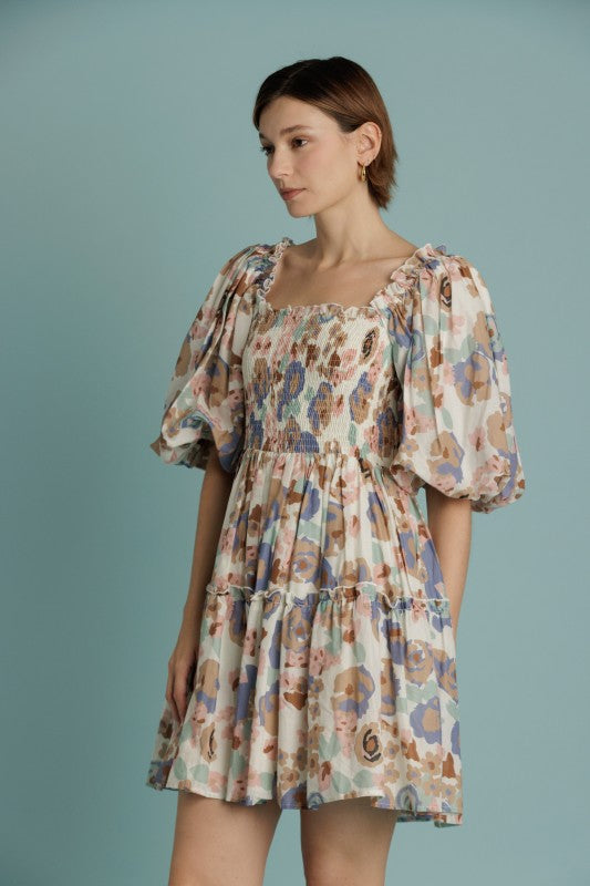 AUREUM Women's Dresses Floral Smocked Mini Dress