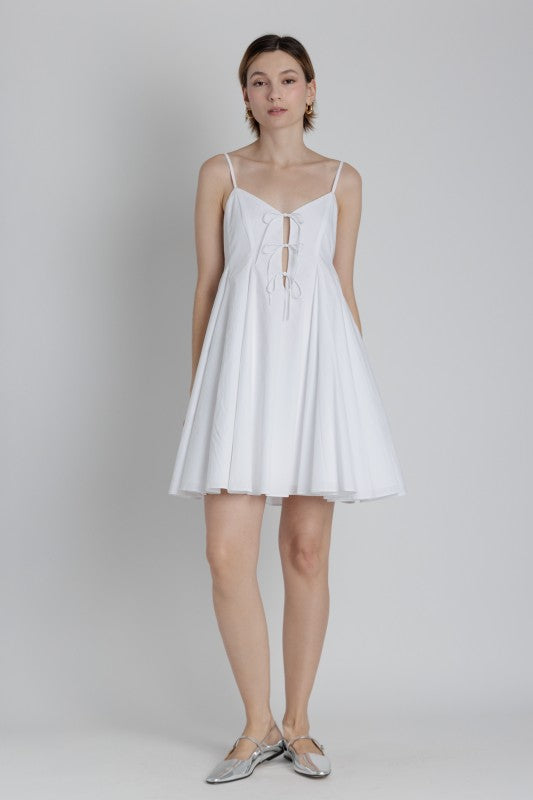 AUREUM Women's Dresses Pleated Poplin Mini Dress W/ Ties