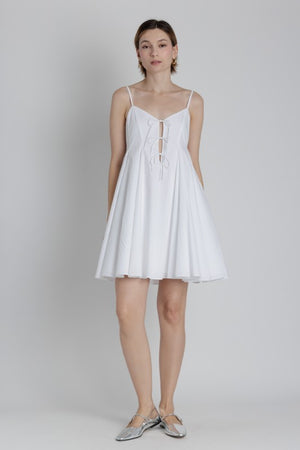 AUREUM Women's Dresses Pleated Poplin Mini Dress W/ Ties