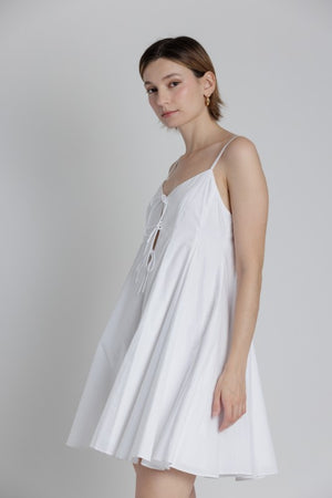 AUREUM Women's Dresses Pleated Poplin Mini Dress W/ Ties