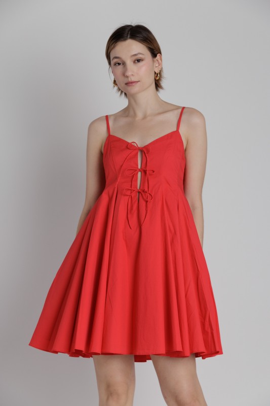 AUREUM Women's Dresses RED / XS Pleated Poplin Mini Dress W/ Ties AD2406