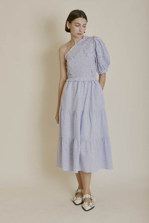 AUREUM Women's Dresses Smocked One Shoulder Midi Dress || David's Clothing