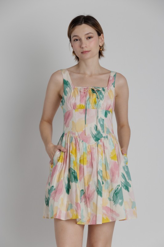 AUREUM Women's Dresses Watercolor Mini Dress W/ Ties
