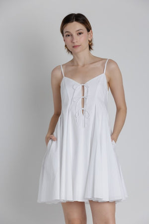 AUREUM Women's Dresses WHITE / XS Pleated Poplin Mini Dress W/ Ties AD2406