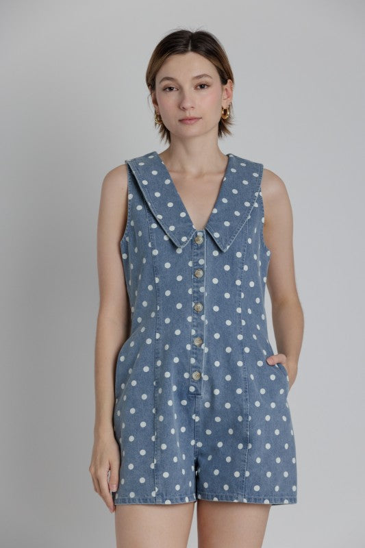 AUREUM Women's Romper Sailor Collar Denim Romper