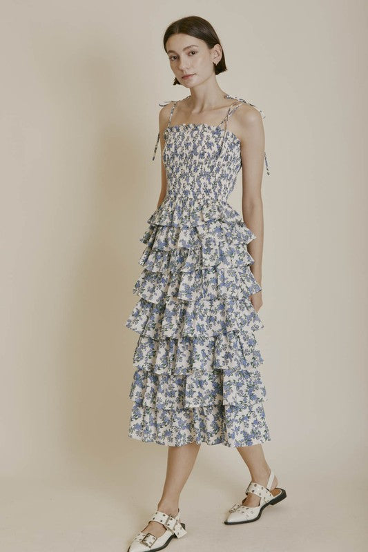 AUREUM Women's Skirts Tiered Floral Midi Skirt || David's Clothing