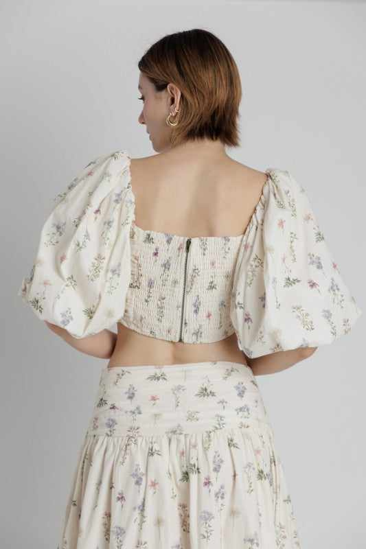 AUREUM Women's Top Shirred Floral Crop Top