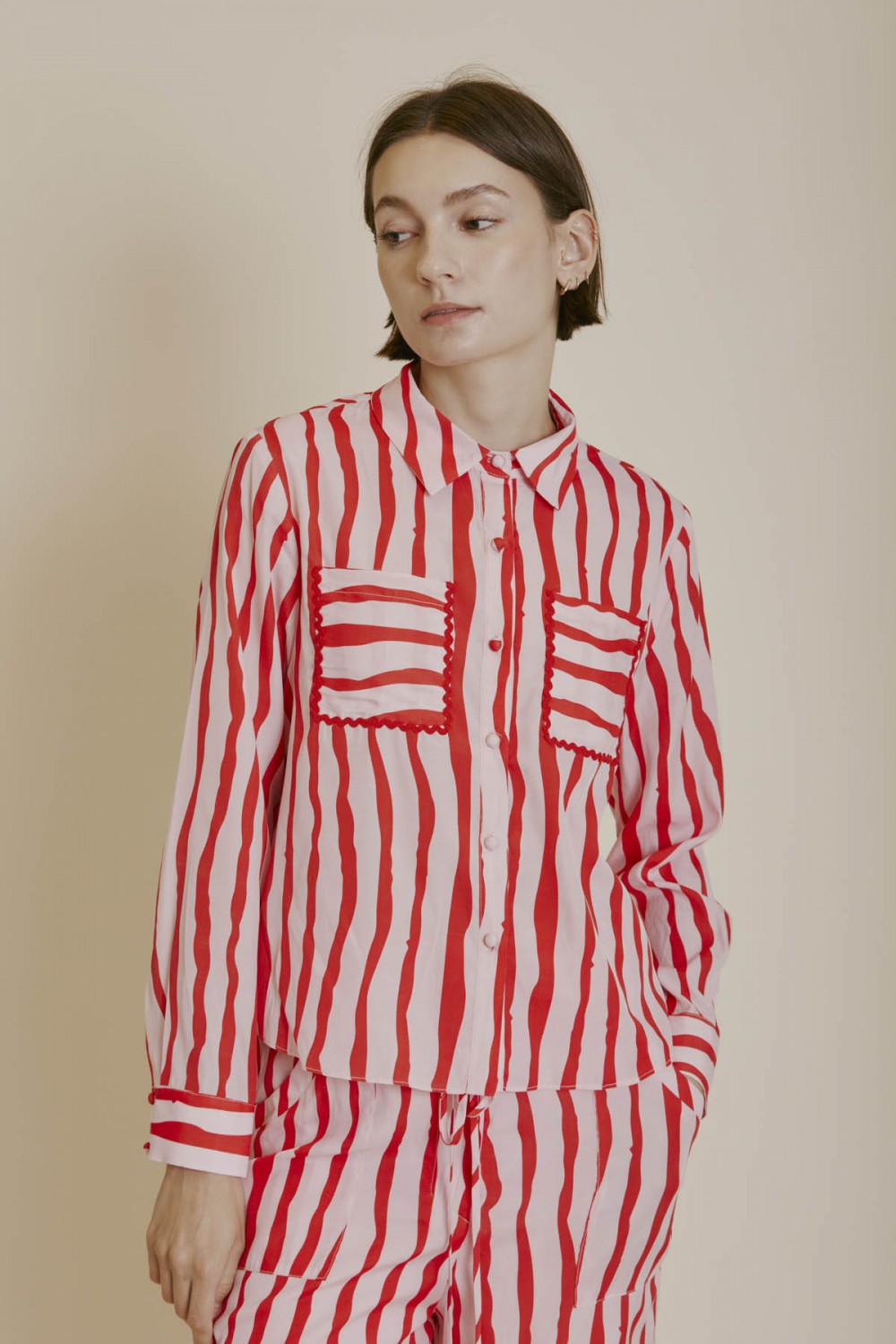 AUREUM Women's Top Watercolor Stripe Shirt || David's Clothing