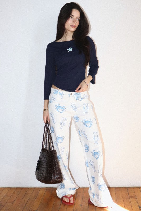 BAILEY ROSE Women's Pants Sea Life Straight Pants